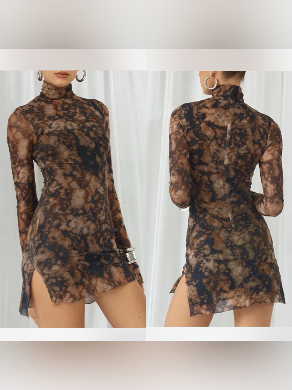 Runaway the Label Jordi Mini Turtleneck Long Sleeve Stone Mesh Bodycon Size XS